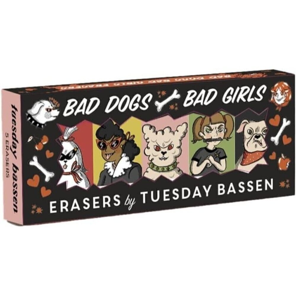 Bad Dogs Bad Girls Erasers by Tuesday Bassen NEW Set of 5 Desk Pencil Erasers